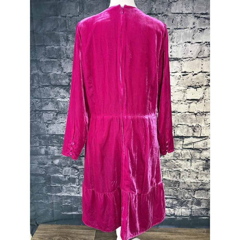 Boden Velvet Dress Womens Medium Pink Scoop Neck Long Sleeve Shift Midi Ruffle - Picture 5 of 16
